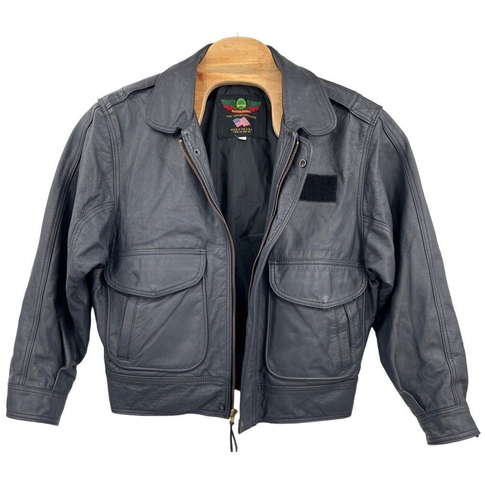 Men's Black Leather Bomber Jacket